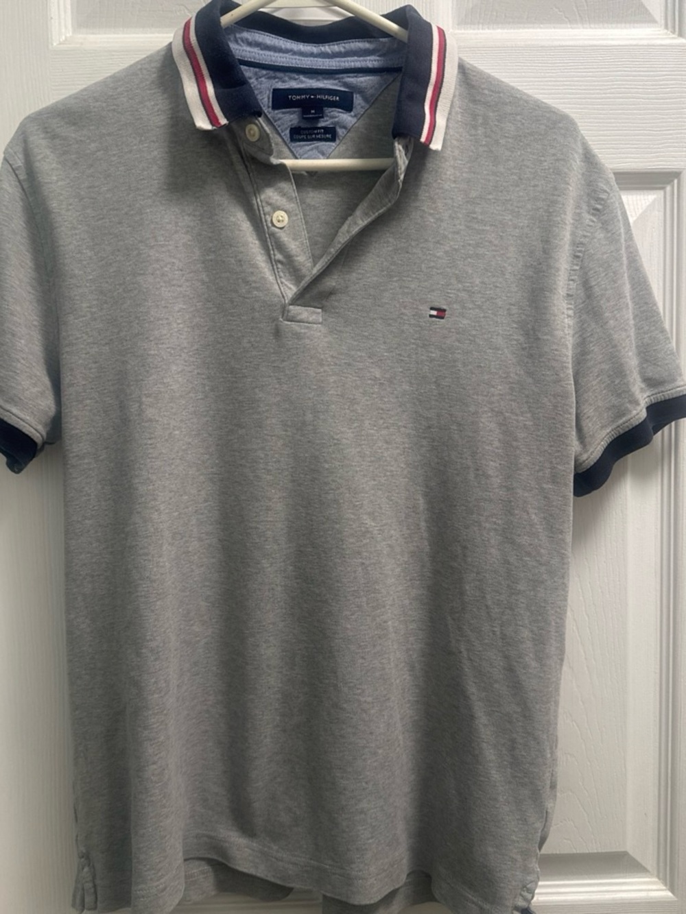 Tommy Hilfiger Gray Polo with Navy and Red-Trim Collar